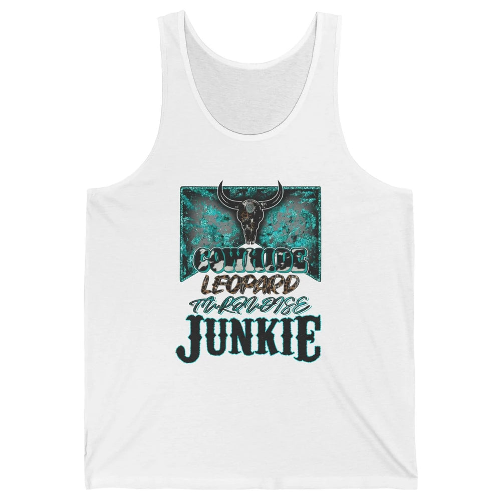 Bull Skull Cowhide Leopard Turquoise Junkie Western Country Unisex Jersey Tank