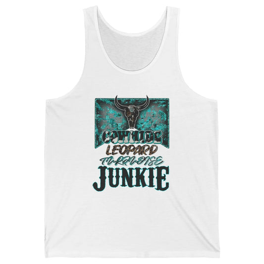 Bull Skull Cowhide Leopard Turquoise Junkie Western Country Unisex Jersey Tank