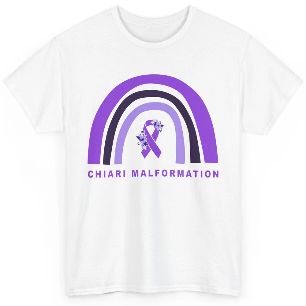 Chiari Malformation Awareness Floral Purple Ribbon Rainbow Classic Unisex T-Shirt