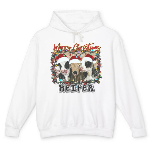 Funny Cow Merry Christmas Hanging With My Heifer Farmer Gift Unisex Lightweight Hoodie