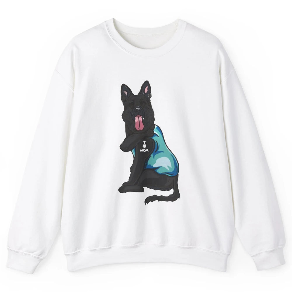 Black German Shepherd I Heart Mom Dog Mom Mother's Day Gift Unisex Crewneck Sweatshirt