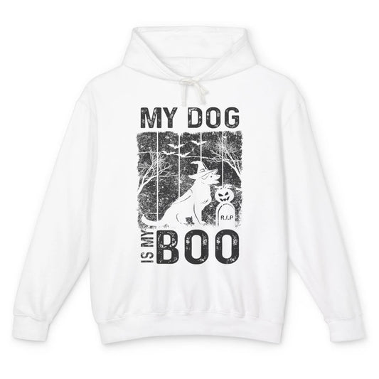 Retro My Dog Is My Boo Ghost Hippie Halloween Spooky Puppy Unisex Lightweight Hoodie