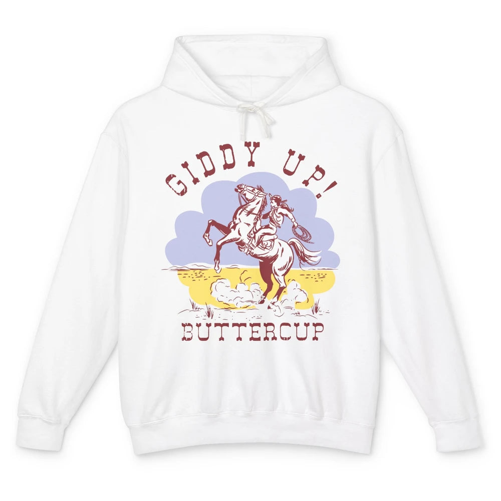 Retro Cowgirl Hold Your Horse Giddy Up Western Cowboy Gift Unisex Lightweight Hoodie