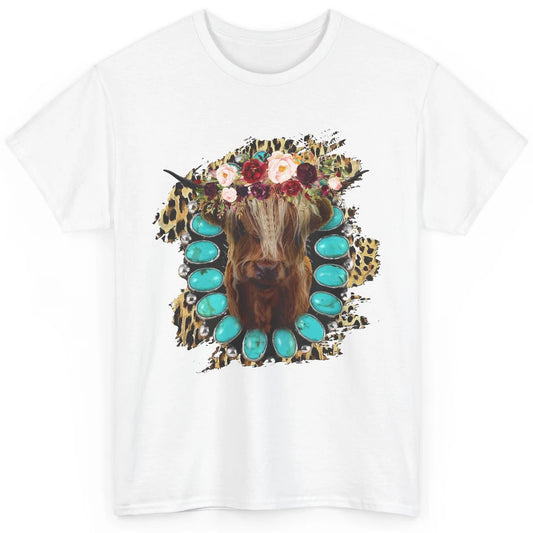 Floral Highland Cow Turquoise Western Country Cowboy Leopard Classic Unisex T-Shirt