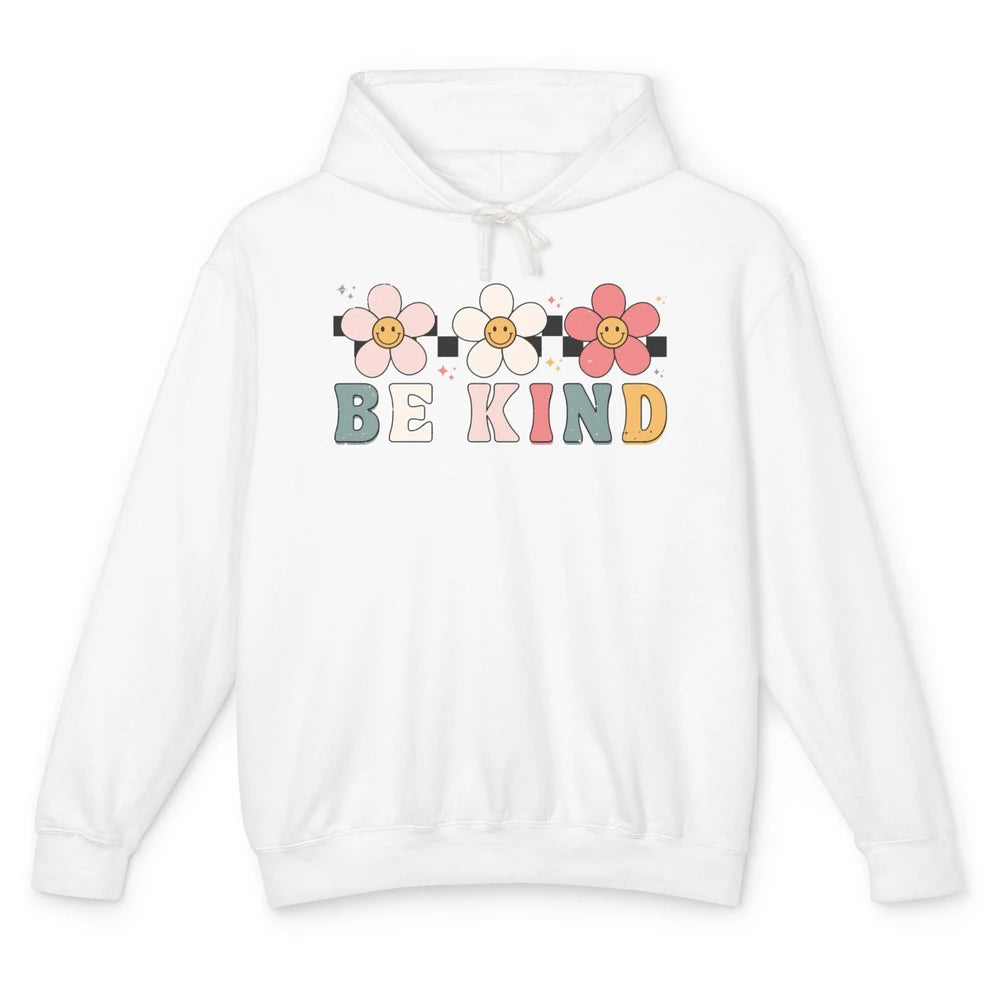 Be Kind Smiling Face Daisy Boho Mental Health Matter Retro Unisex Lightweight Hoodie