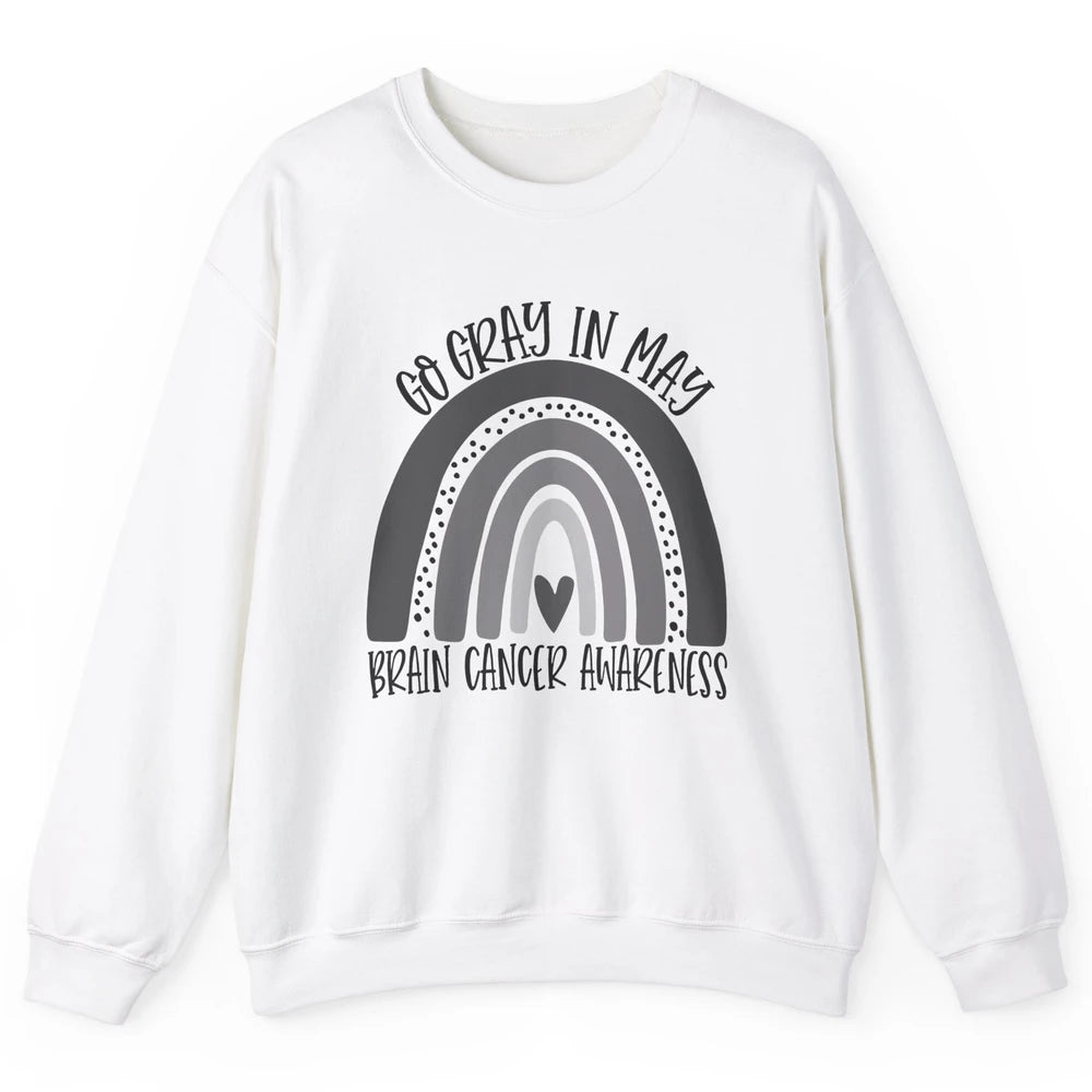 Brain Cancer Awareness Go Gray In May Gray Rainbow Heart Unisex Crewneck Sweatshirt