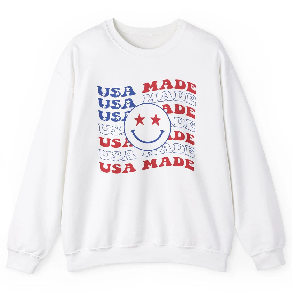 US Flag America Made Smiley Face July 4th American Patriots Unisex Crewneck Sweatshirt