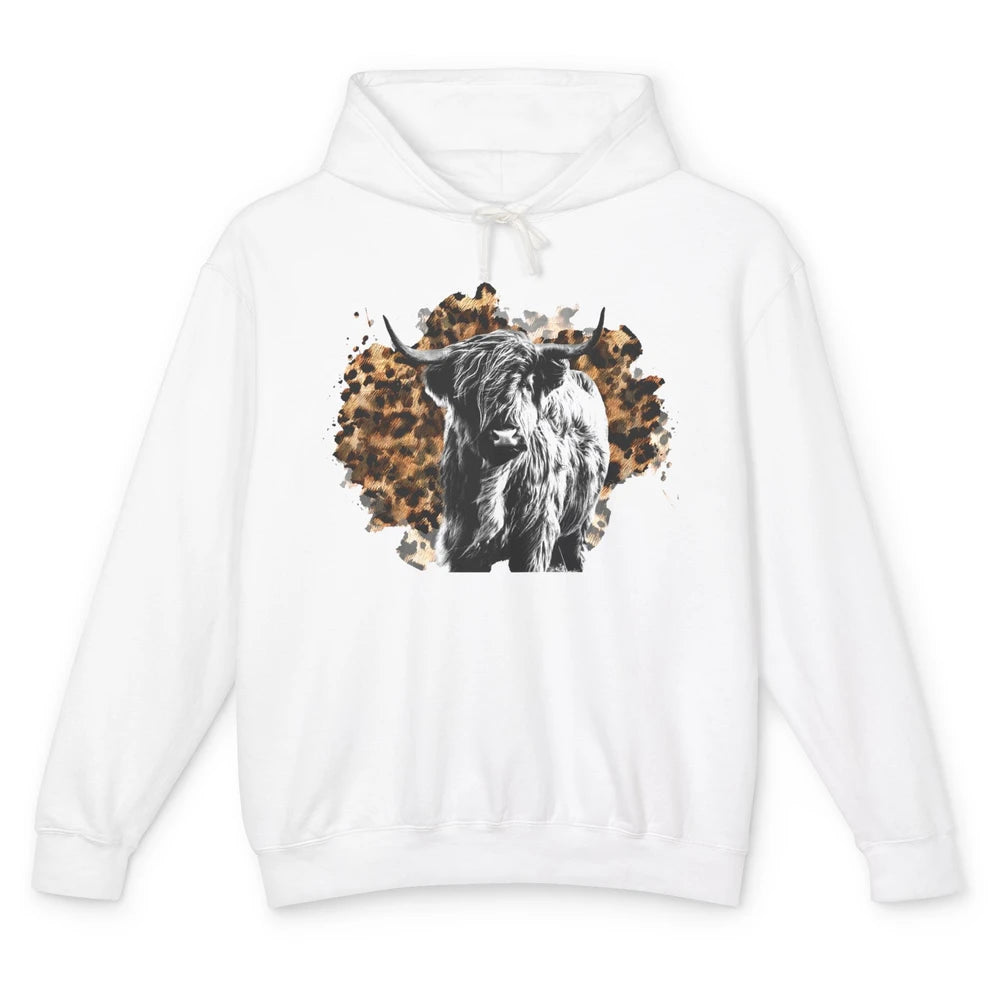 Highland Cow Leopard Heifer Western Country Southern Gift Unisex Lightweight Hoodie