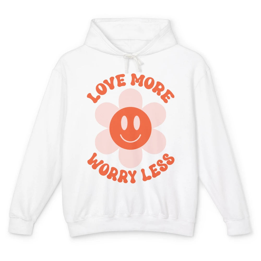 Happy Valentine Day Groovy Love More Worry Less Smiling Face Unisex Lightweight Hoodie