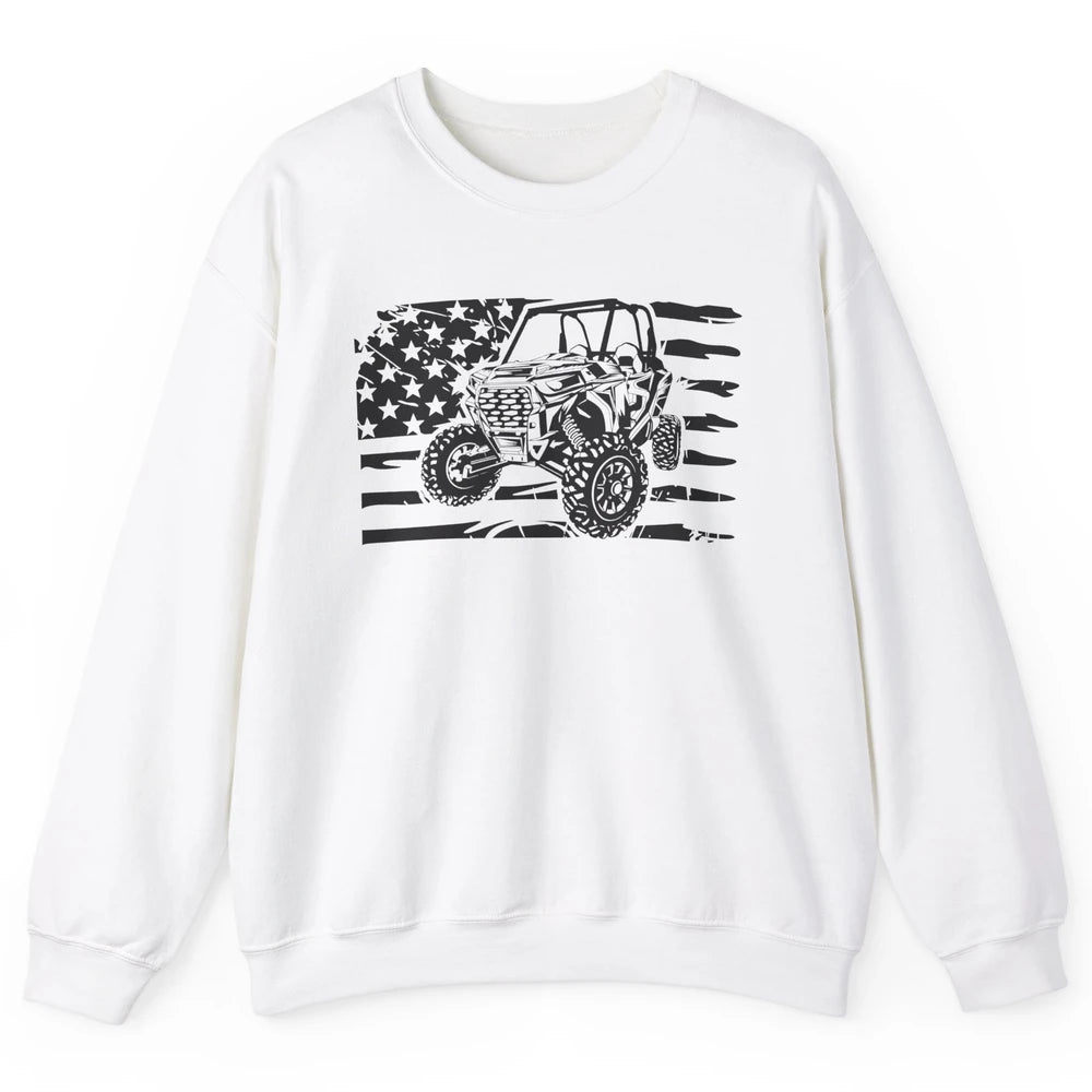 Retro US Flag UTV Riding Offroad Mountain Side By Side Rider Unisex Crewneck Sweatshirt