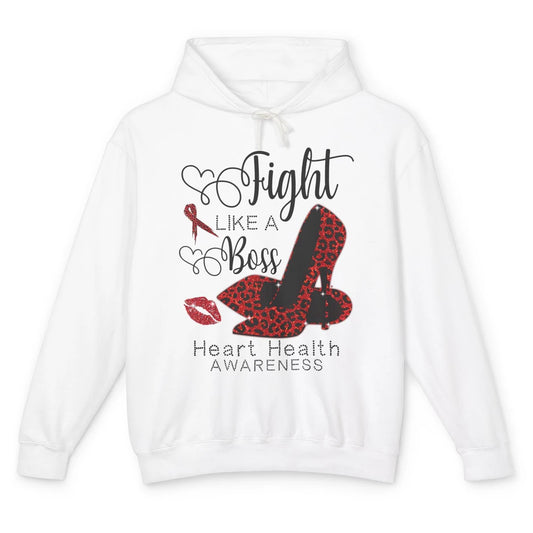 High Heel Fight Like Boss Red Ribbon Heart Health Awareness Unisex Lightweight Hoodie