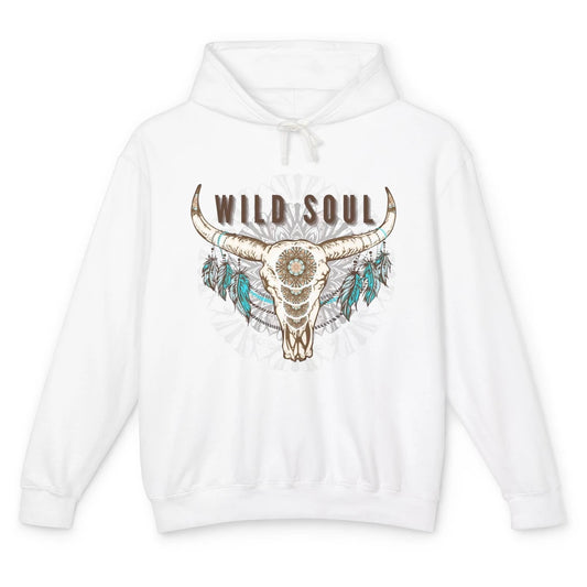 Boho Bull Skull Wild Soul Hippie Cowgirl Western Country Unisex Lightweight Hoodie