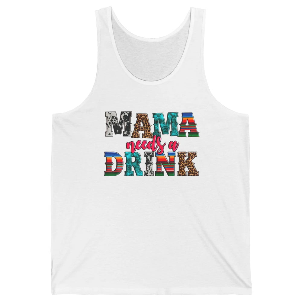 Western Mama Needs Drink Leopard Turquoise Mothers Day Retro Unisex Jersey Tank