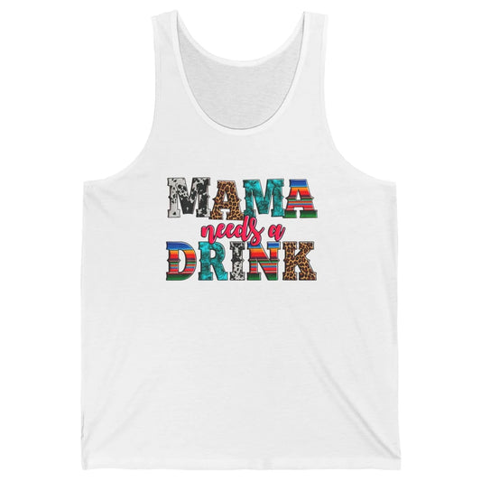 Western Mama Needs Drink Leopard Turquoise Mothers Day Retro Unisex Jersey Tank