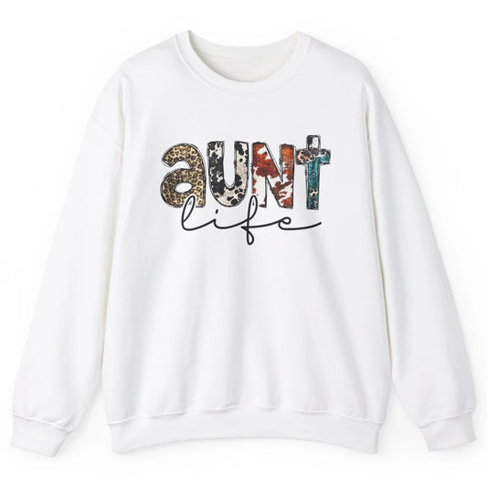 Aunt Life Western Country Leopard Southern Auntie Gift Unisex Crewneck Sweatshirt