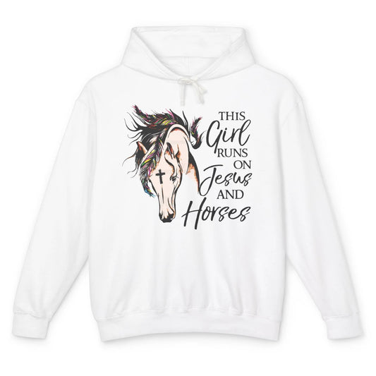 Christian This Girl Runs On Jesus And Horses Western Cowgirl Unisex Lightweight Hoodie