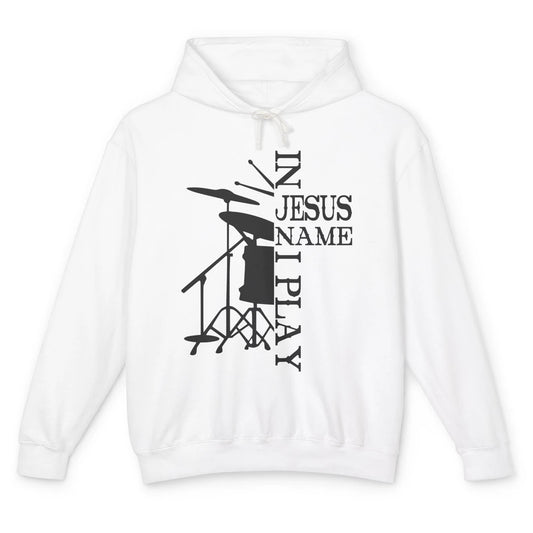 Vintage Drums In Jesus Name I Play Drumming Lovers Drummers Unisex Lightweight Hoodie