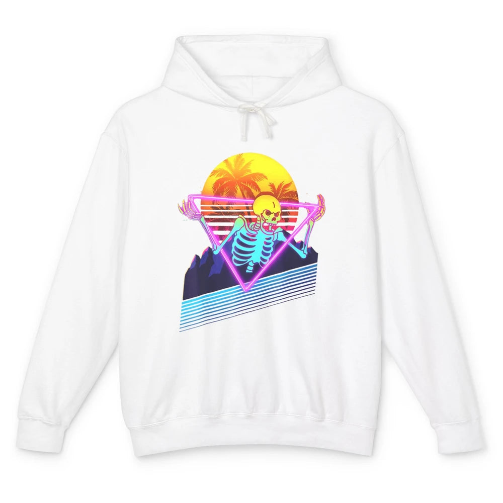 Funny Skeleton Meme Retro 80s Vaporwave Skull Goth Beach Unisex Lightweight Hoodie