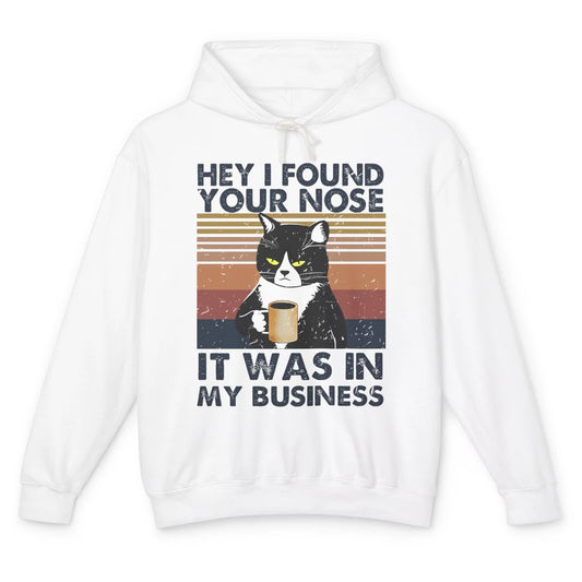 Retro Black Cat I Found Your Nose In My Business Sarcastic Unisex Lightweight Hoodie