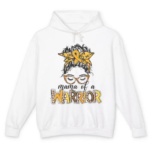 Mama Warrior Childhood Cancer Messy Hair Leopard Gold Ribbon Unisex Lightweight Hoodie