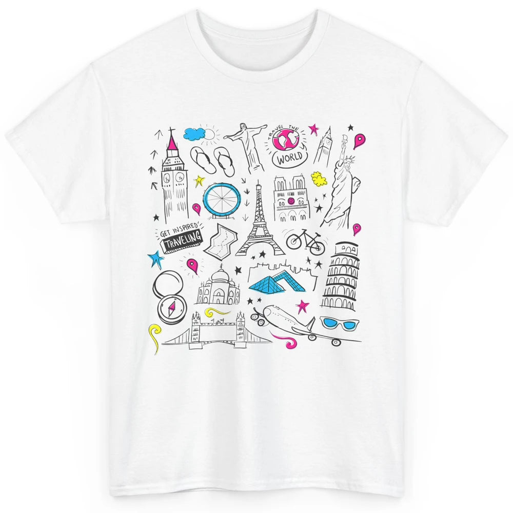 Cute Travel The World Backpacking Summer Break Paris Doodles Classic Unisex T-Shirt