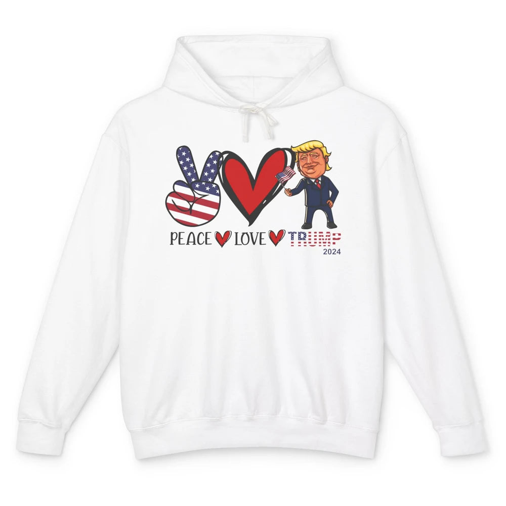 Peace Love Trump 2024 US Flag President Trump Return Support Unisex Lightweight Hoodie