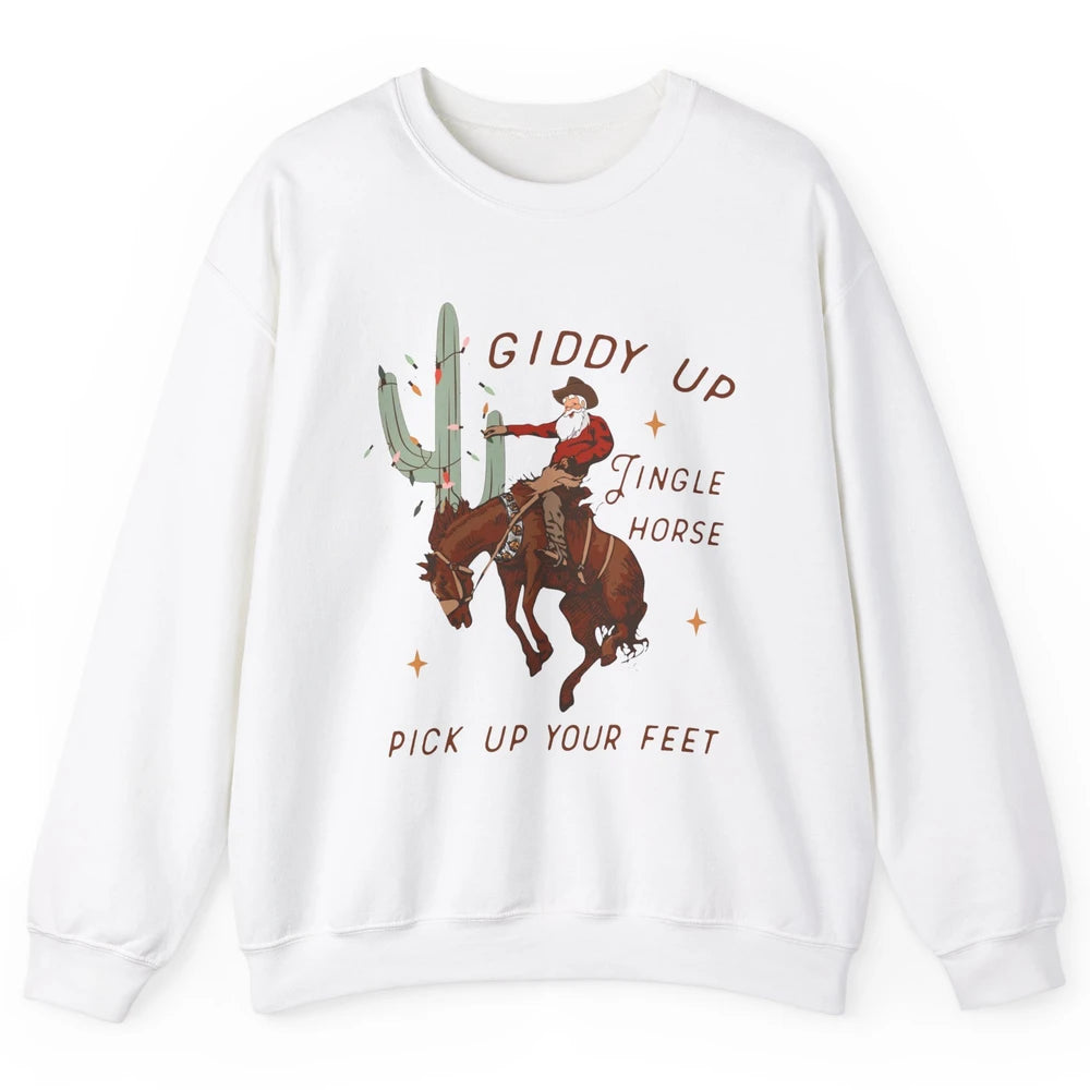 Cowboy Santa Giddy Up Jingle Horse Pick Up Western Christmas Unisex Crewneck Sweatshirt