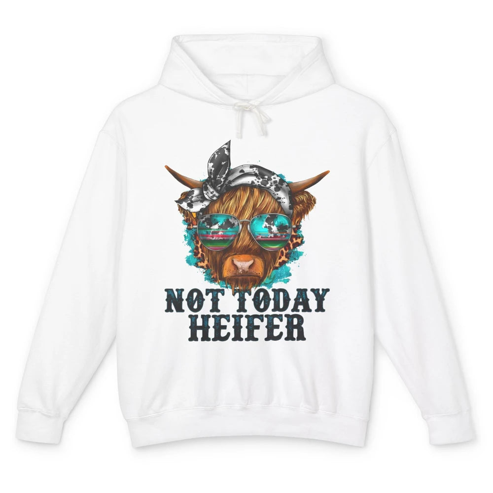 Leopard Highland Cow Sunglasses Not Today Heifer Western Cow Unisex Lightweight Hoodie