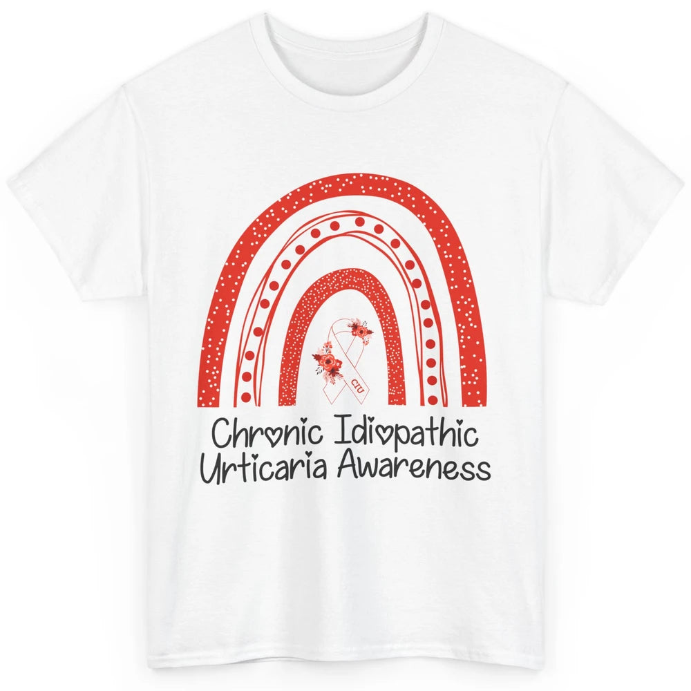 Chronic Idiopathic Urticaria CIU Red White Ribbon Rainbow Classic Unisex T-Shirt