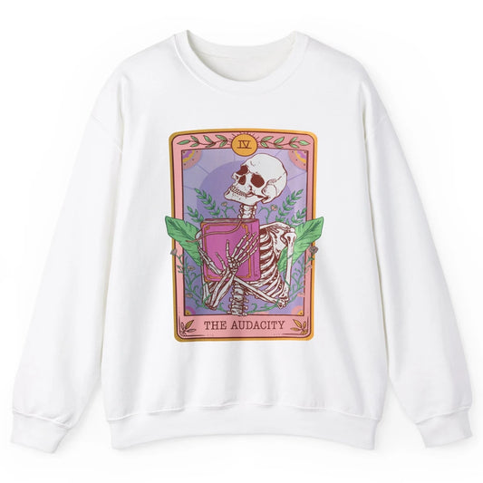 Retro Skeleton Reading Book The Audacity Plants Tarot Card Unisex Crewneck Sweatshirt