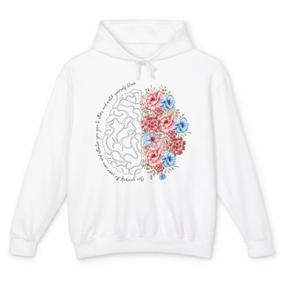 Brain Anatomy Nurse Blooming Flowers Nursing Anatomical Gift Unisex Lightweight Hoodie