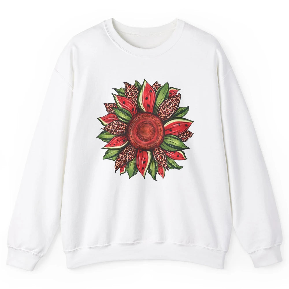 Watermelon Leopard Sunflower Summer Peace Love Watermelon Unisex Crewneck Sweatshirt