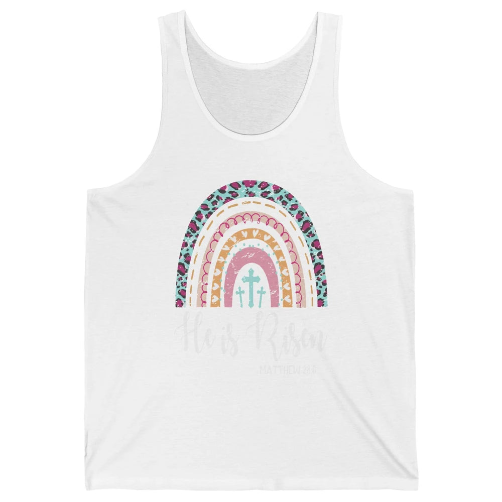 Boho Rainbow He Is Risen Leopard Western Christian Western Unisex Jersey Tank