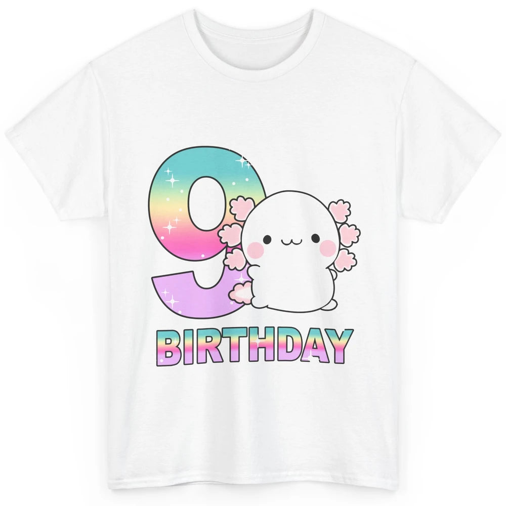 Cute Axolotl 9th Birthday Girl Boy 9 Years Old Birthday Gift Classic Unisex T-Shirt