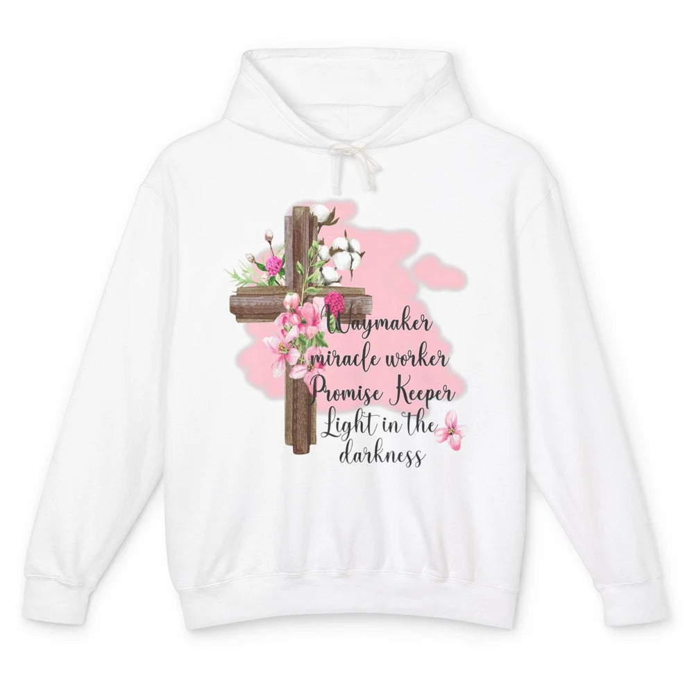 Jesus Floral Cross Waymaker Miracle Worker Faith Christian Unisex Lightweight Hoodie