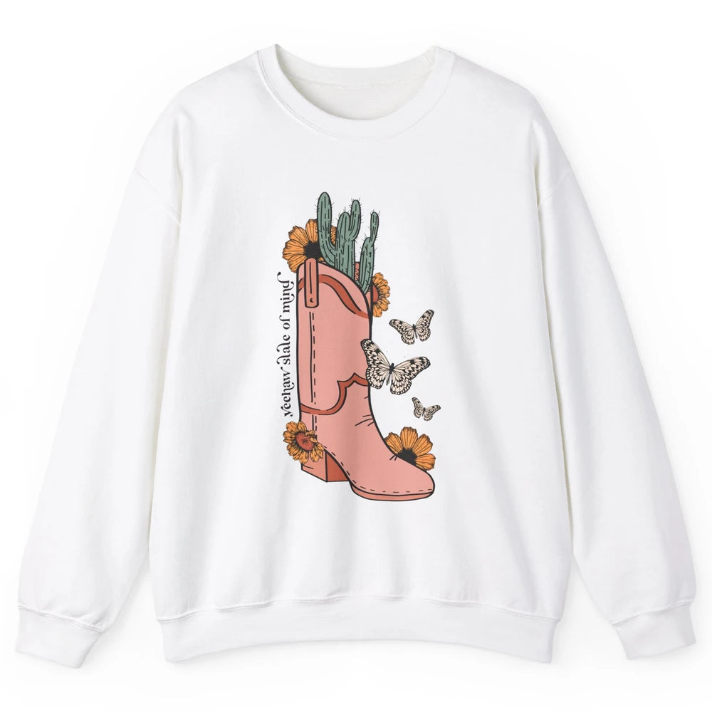 Yeehaw State of Mind Western Cowgirl Boot Desert Sunflower Unisex Crewneck Sweatshirt