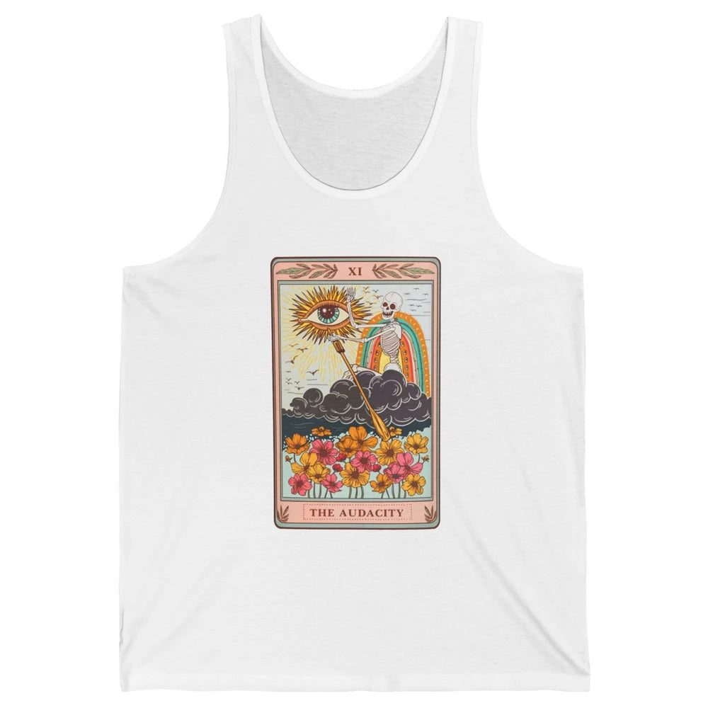 Retro Skeleton Riding Cloud The Audacity Tarot Card Rainbow Unisex Jersey Tank