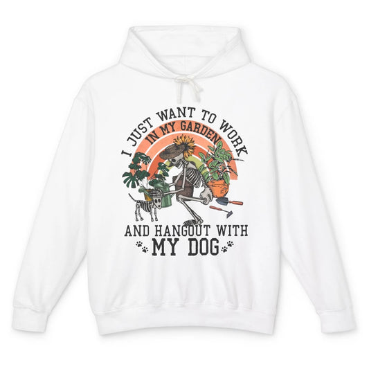 Retro Skeleton Gardening In The Garden Hang Out With My Dog Unisex Lightweight Hoodie