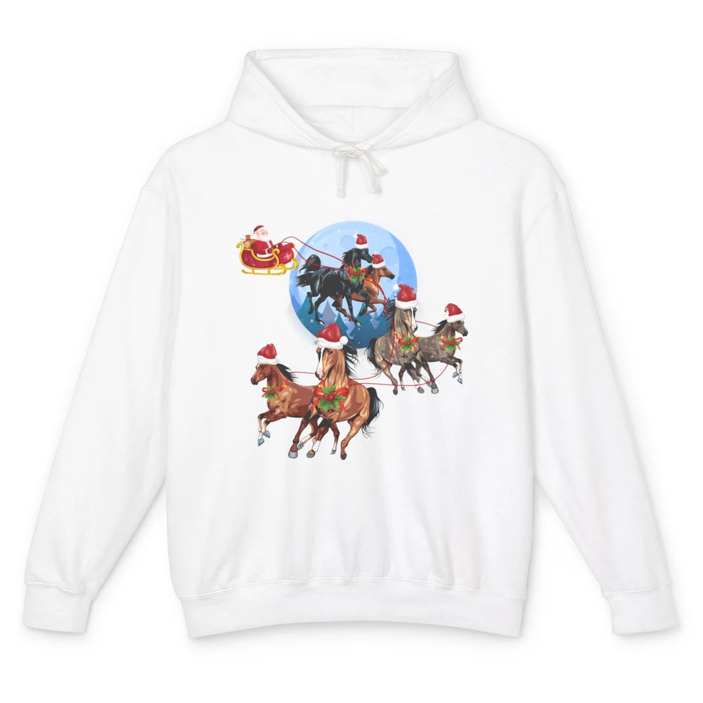 Merry Christmas Horse Drawn Sleigh Riding Santa Claus Xmas Unisex Lightweight Hoodie