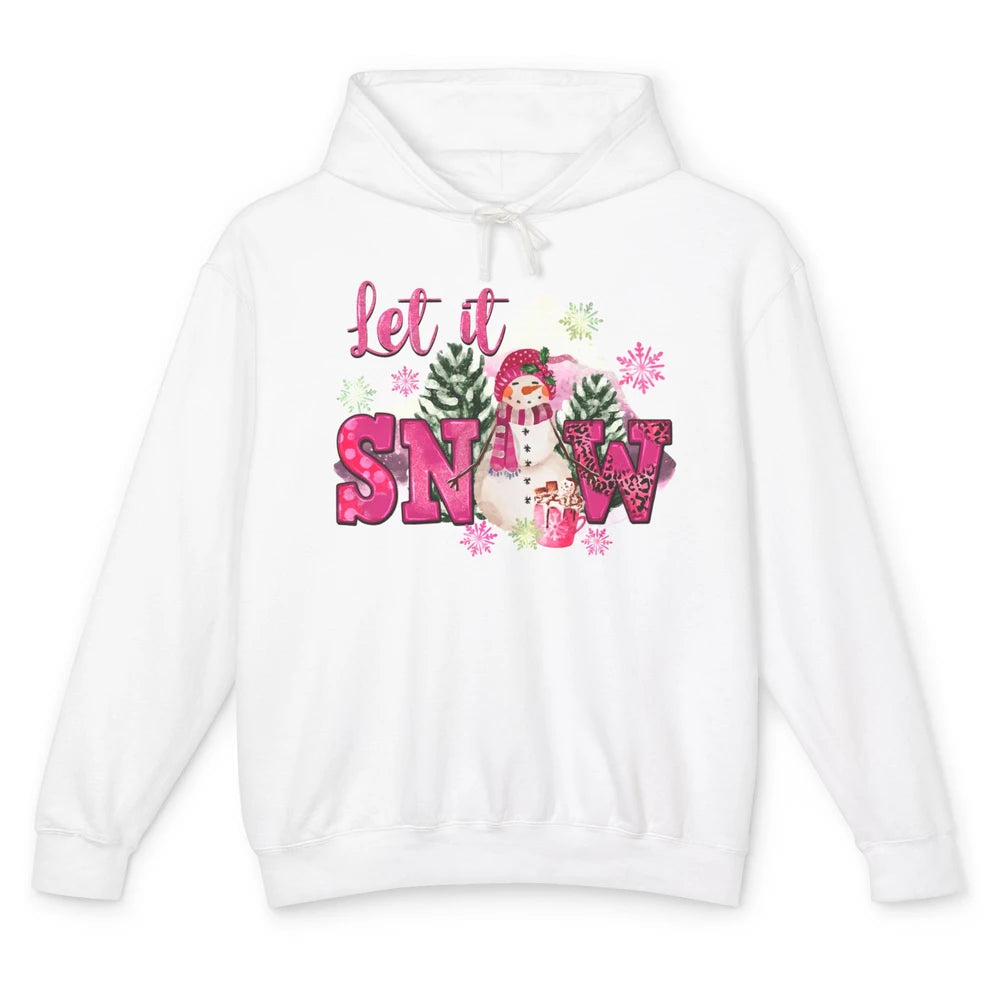 Retro Pink Christmas Snowman Let It Snow Winter Cozy Season Unisex Lightweight Hoodie