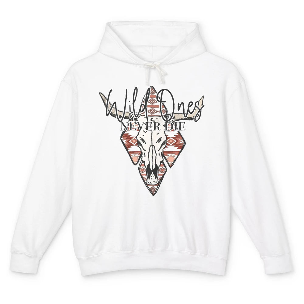 Retro Bull Skull Aztec Wild Ones Never Die Western Country Unisex Lightweight Hoodie