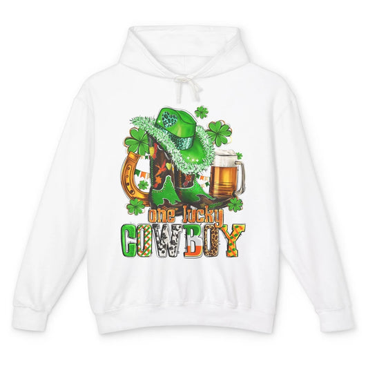 Western Lucky Cowboy Boots Clover Leopard St Patricks Day Unisex Lightweight Hoodie