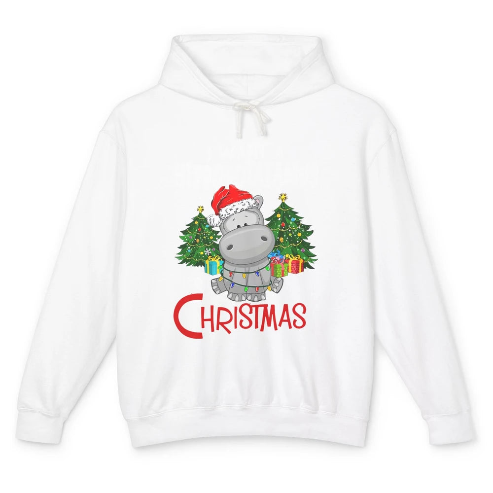 Funny I Want A Hippopotamus For Christmas Tree Hippo Santa Unisex Lightweight Hoodie