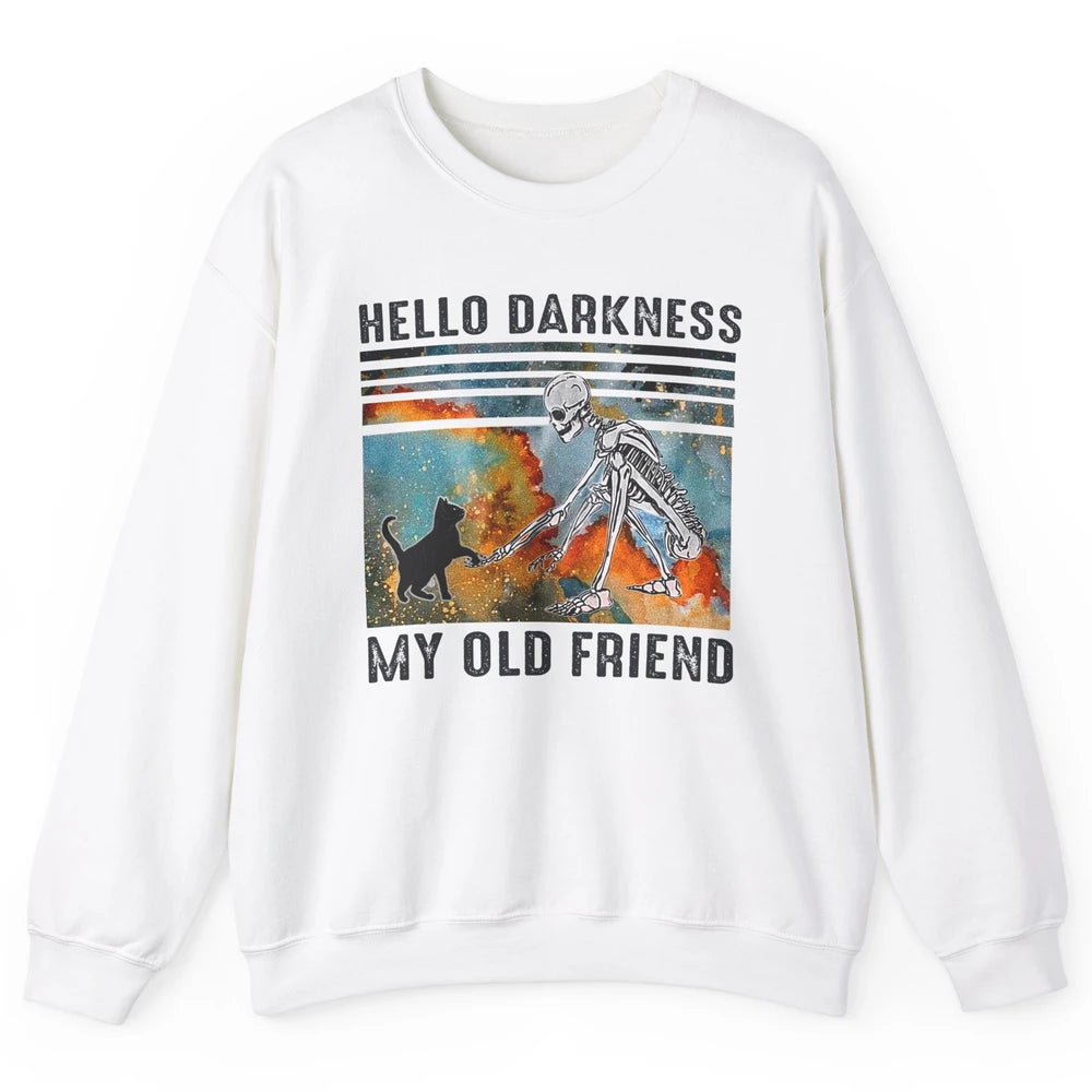 Black Cat And Skeleton Hello Darkness My Old Friend Cat Love Unisex Crewneck Sweatshirt