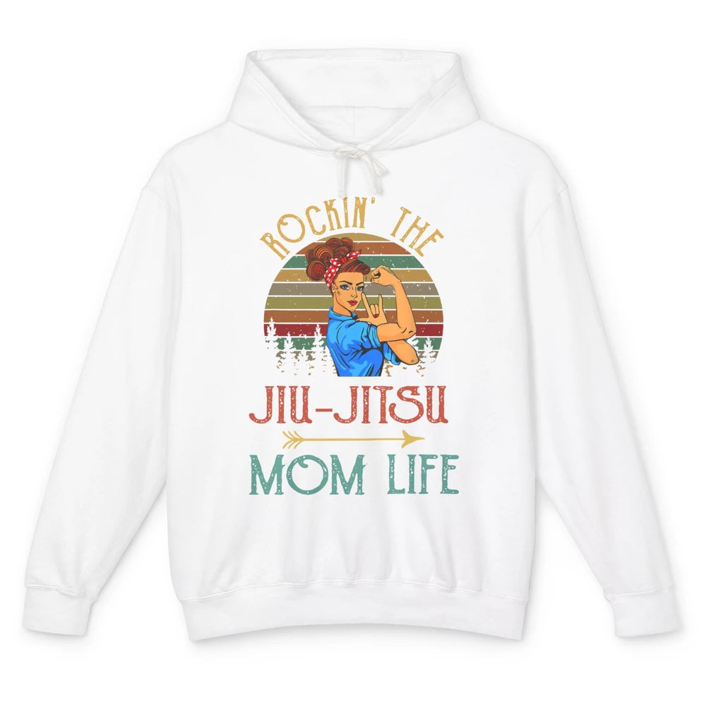 Vintage Messy Bun Jiu Jitsu Mom Life Taekwondo Martial Art Unisex Lightweight Hoodie