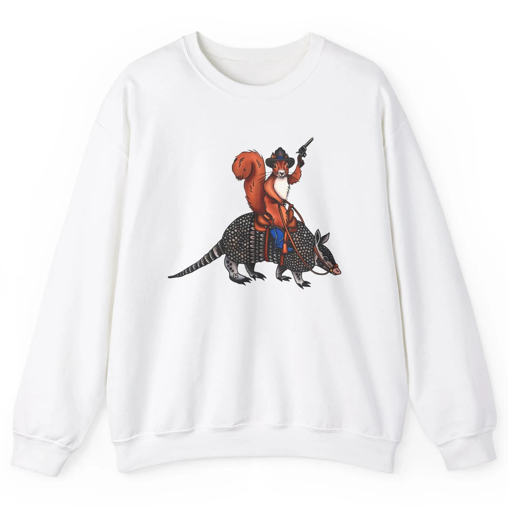 Retro Squirrel Cowboy Riding Armadillo Howdy Western Country Unisex Crewneck Sweatshirt