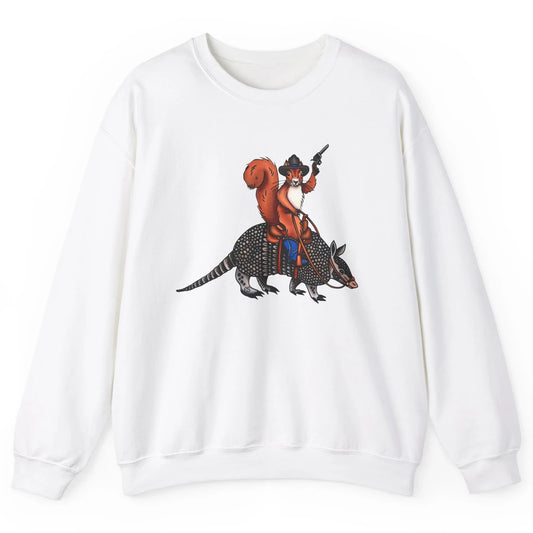 Retro Squirrel Cowboy Riding Armadillo Howdy Western Country Unisex Crewneck Sweatshirt