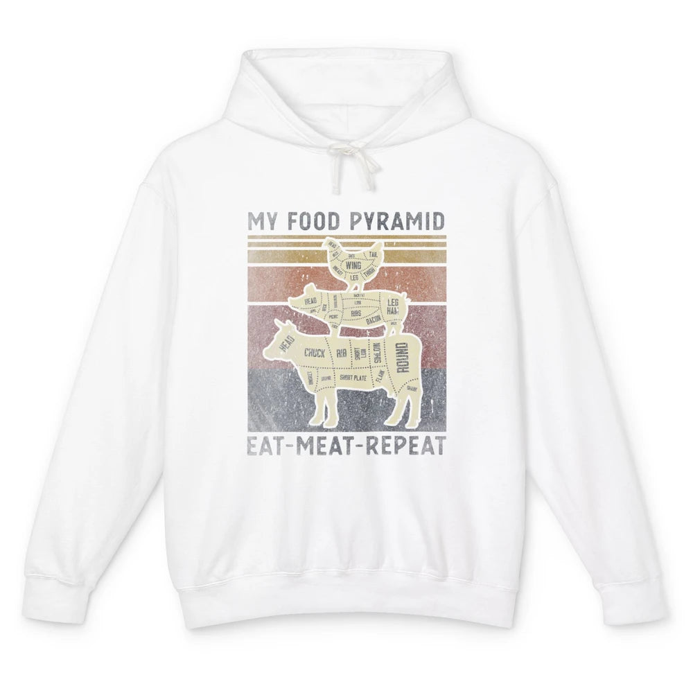 Vintage My Food Pyramid Eat Meat BBQ Lover Fast Food Retro Unisex Lightweight Hoodie