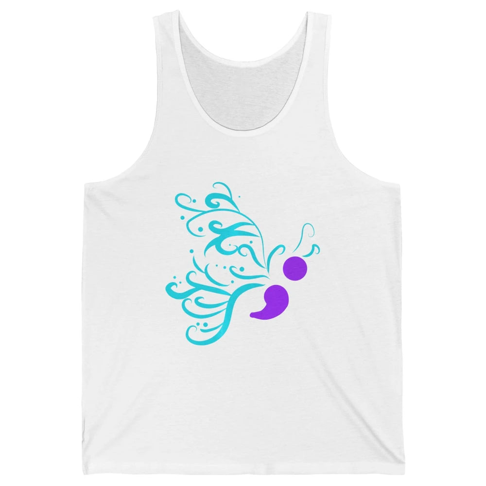 Semicolon Butterfly Teal Warrior Suicide Prevention Month Unisex Jersey Tank