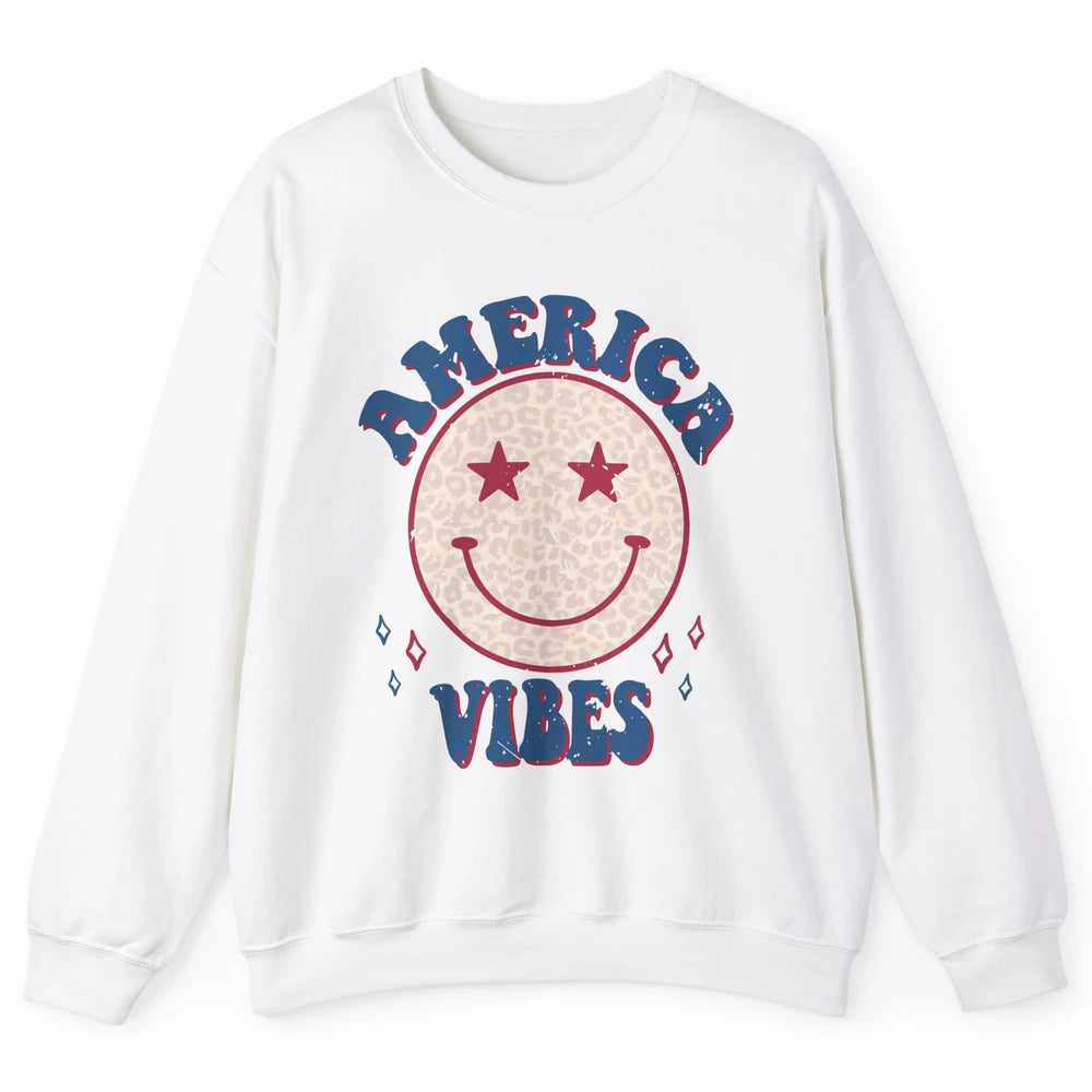 America Vibes Smile Patriotic 4th Of July Happy Face Summer Unisex Crewneck Sweatshirt